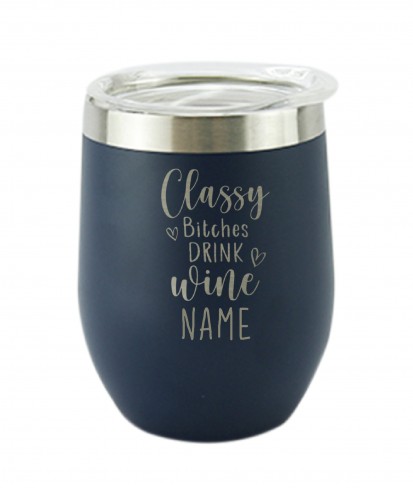Drink Wine Blue, Personalised Insulated, Stainless Steel Tumbler with Lid